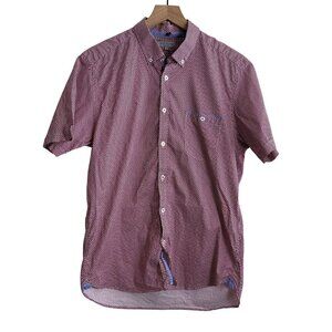 Ted Baker London Men’s Shirt Size 5 XL Red Geometric Slim Fit Short Sleeve Cotto